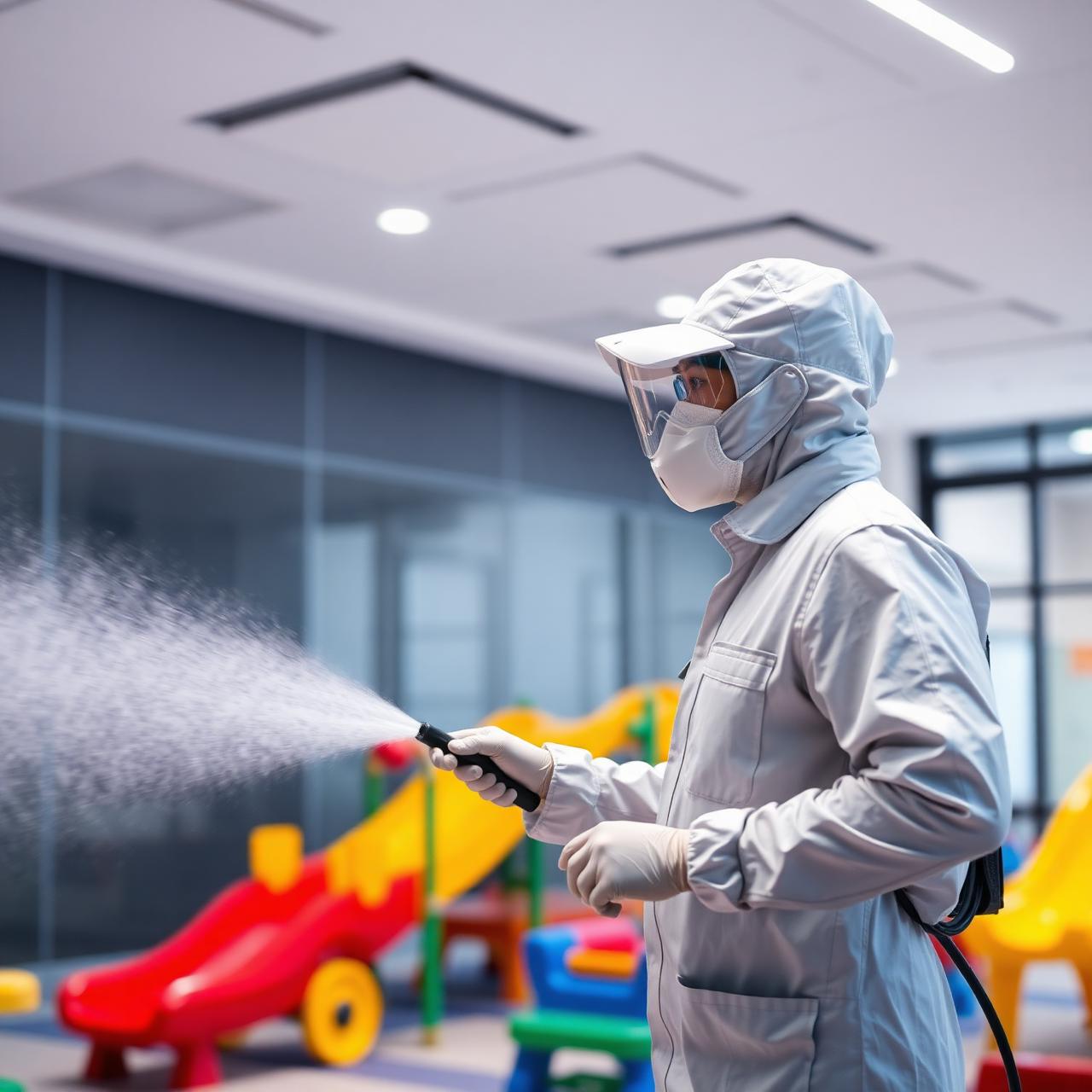 Breezy Blue hospital-grade sanitization being applied in a children's play space